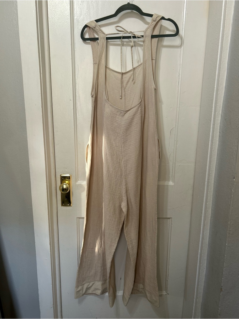 Zenana Outfitters Beige Wide-Leg Tie-Strap Jumpsuit - Picture 2 of 3